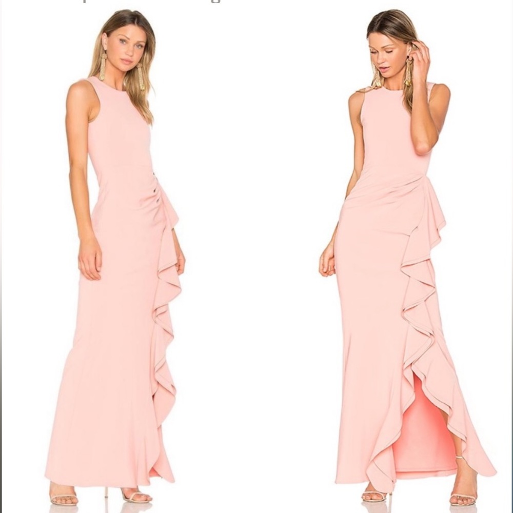 Parker Black Madeline Peach Pink Ruffle Long Gown - Sleeveless Dress - Size 2